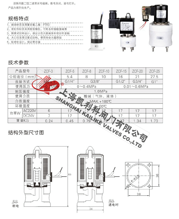 ZCF防腐電磁閥規格特點