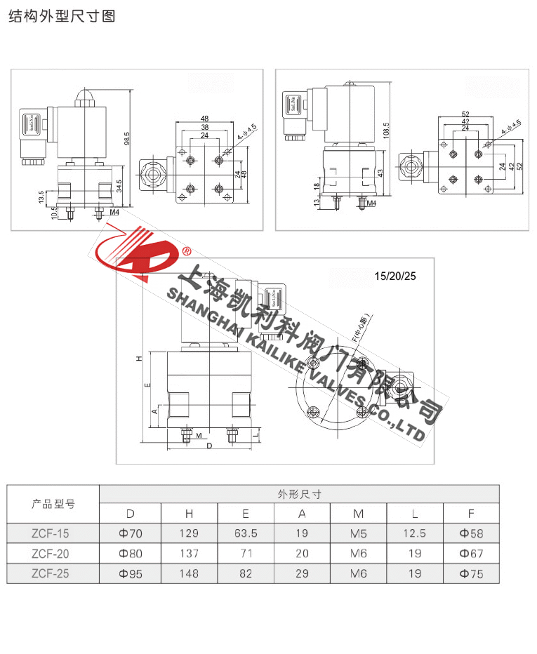 ZCF防腐電磁閥結構尺寸圖